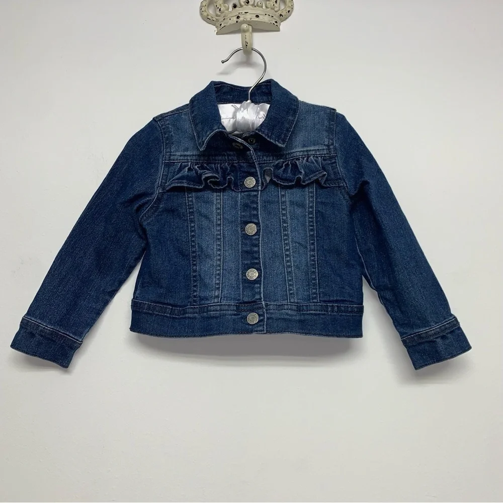 Okie Dokie Girls Size 2T Toddler Snap Button Stretch Denim Blue Jean Jacket